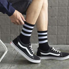 Men's Towel Bottom Athletic Socks Made of 100% Cotton, Ribbed Striped Over-the-Calf and Crew Socks with Three-Striped Trendy Ribbed Design