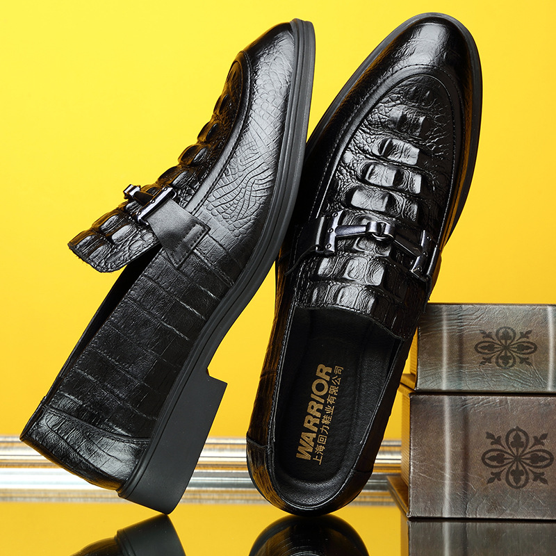 头层牛皮真皮商务休闲英伦男士皮鞋工作鞋一脚蹲豆豆潮流软底男鞋