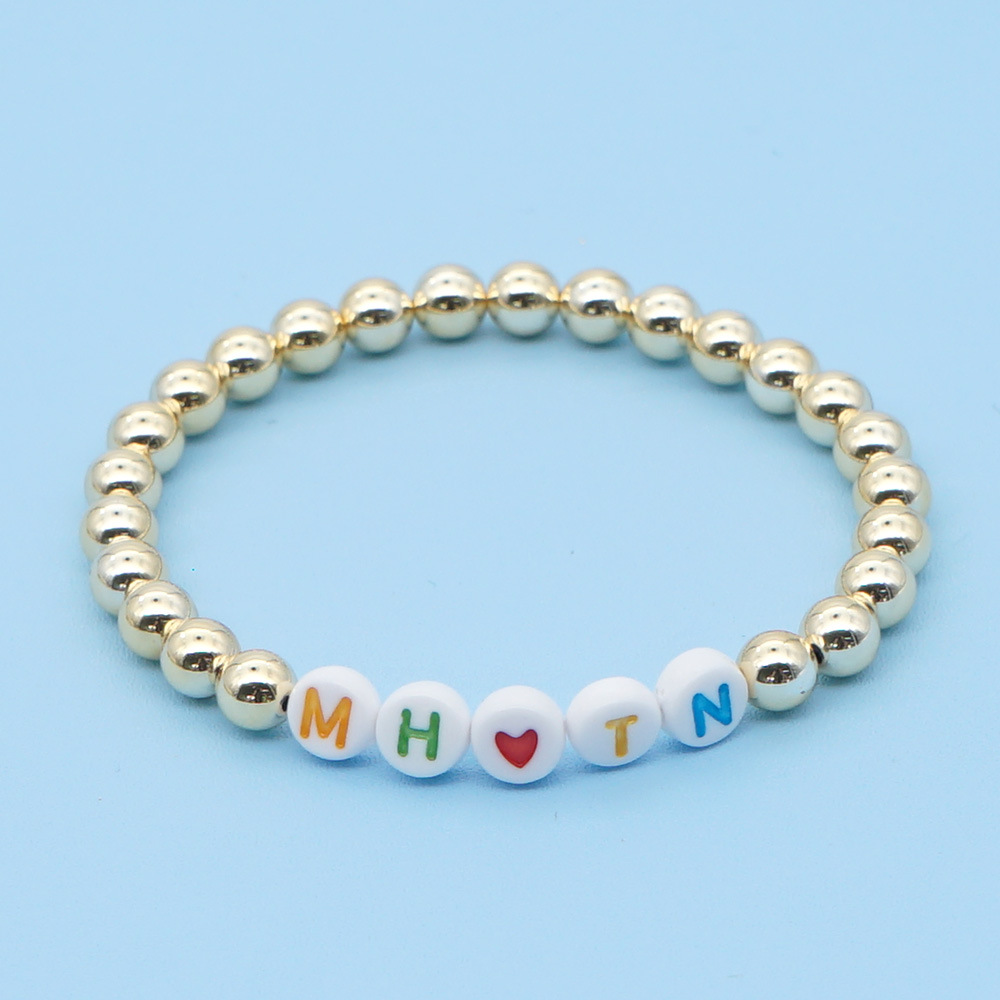 Fashiongold-plated Color-preserving Gold Beads Stacked Beaded Color Letter Bracelet display picture 6