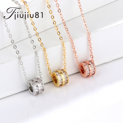 韩版气质风个性镶钻转运珠路路通项链仿银吊坠女锁骨链饰品批发