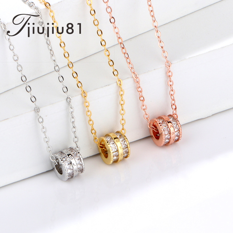 韩版气质风个性镶钻转运珠路路通项链仿银吊坠女锁骨链饰品批发