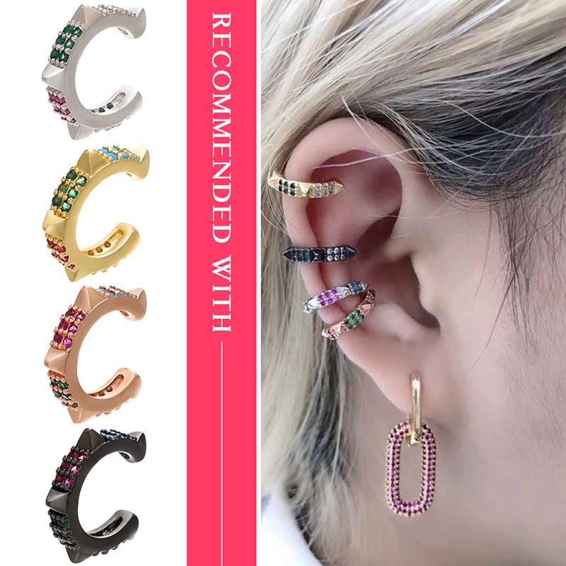 Colored Diamond Wolf Teeth Geometric Ear Bone Clip Wholesale Nihaojewelry display picture 2