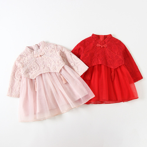 Girls dress spring new baby girl mesh dress cheongsam dress princess dress annual dress Chinese style idea9556