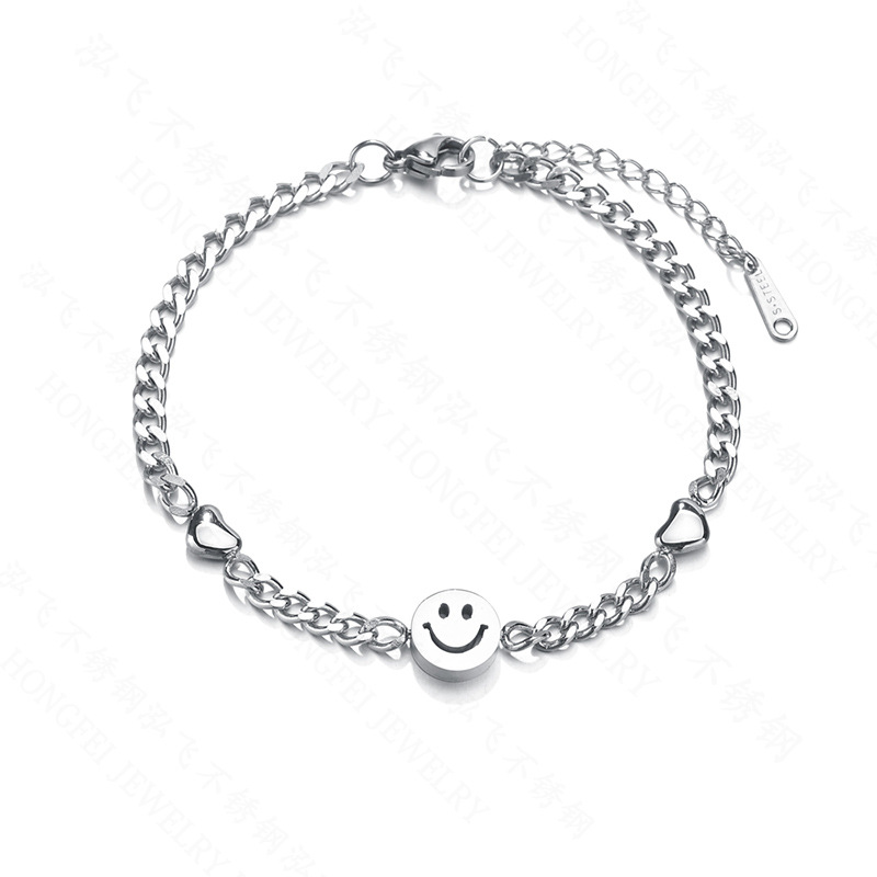 New Design Sense Titanium Steel Retro Personality Men And Women Love Smiley Bracelet Wholesale Nihaojewelry display picture 4