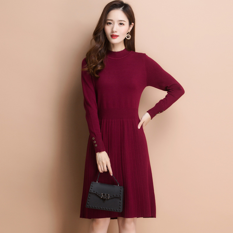 毛衣中长款打底衫秋冬装2019年新款女装百搭长款毛衣裙过膝洋气潮|ru