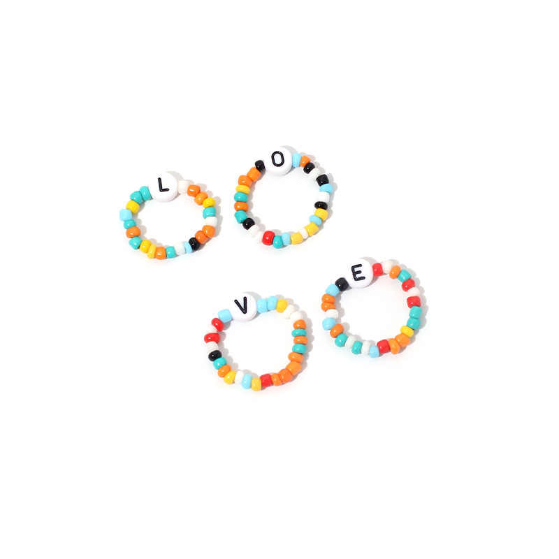 7g Weight Beaded Material Letter Pattern Women'S Gender Simple Style Style Hot Sale New Simple Color Rice Beads Love Ring Letter 4 Sets Of Ring Wholesale Nihaojewelry 5