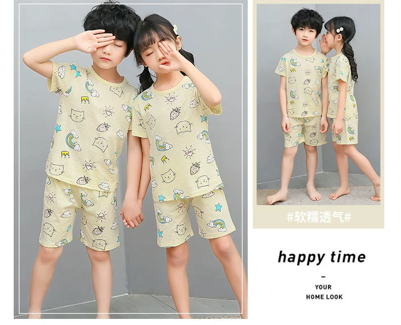 classic children's nightgown Summer Kids Pajamas Baby Girls Boys Shirt+Shorts 2pcs/set Cotton Mesh Breathable Homewear Sets Children Cartoon Nightwear Suit children's pajamas bulk