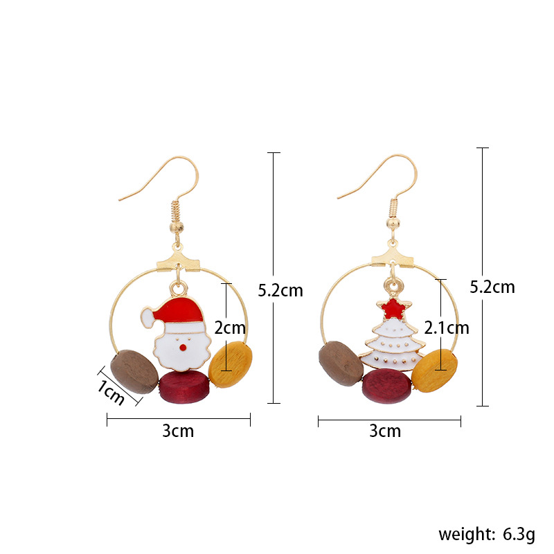 7g Weight Earrings Classification Wedding, Travel, Birthday, Festival Occasion Women'S Gender Christmas, Vintage Style Style Asymmetrical Big Circle Wood Christmas Earrings 无