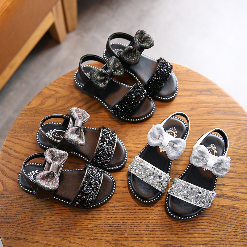 女童彩色水钻凉鞋2020夏季新款露趾公主鞋透气魔术贴女童凉鞋潮