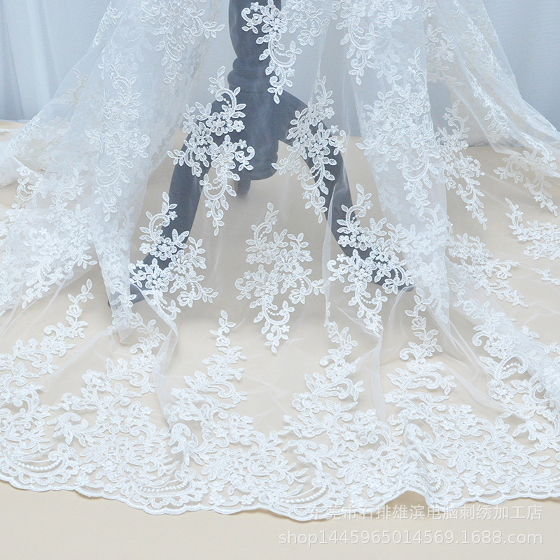 东莞厂家直销 网布满幅婚纱蕾丝面料 服装 窗帘 桌布 DIY