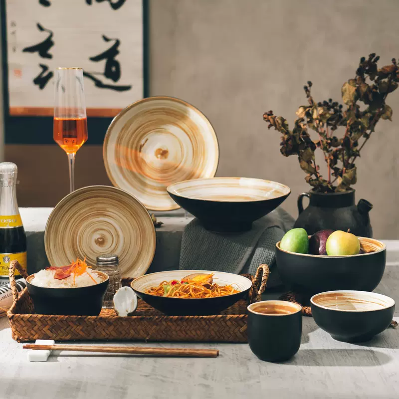 厂家批发日式陶瓷餐具复古粗陶碗盘子民宿酒店摆台特色个性碗碟