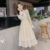 Lace dress with ruffles and long sleeves over the knee