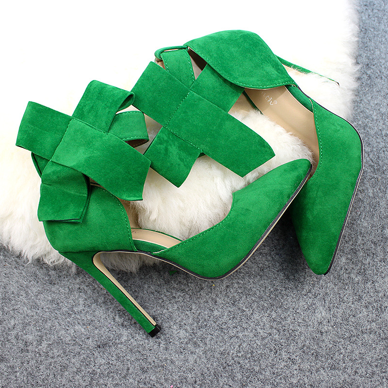 Pointed Toe Bow Solid Color High-Heeled Sandals NSZLX116697