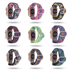 適用於蘋果手錶錶帶 新款蘋果編織彈性可調節錶帶 繡花提花錶帶