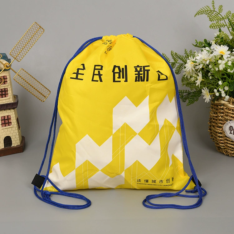 Полиэстер тканевые карманы оптовая продажа цветной спортивный пустой полиэстер карманы двойной плечевой веревки рюкзак мешок с логотипом