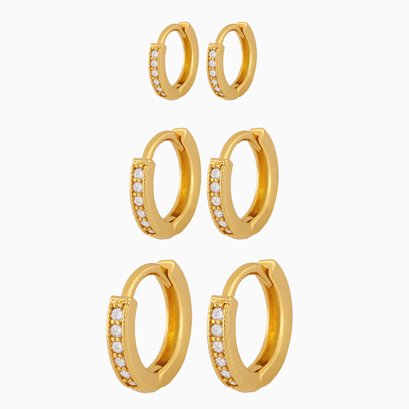 1 Pair Simple Style Geometric Round Inlaid Zircon Copper 18k Gold Plated Hoop Earrings display picture 3