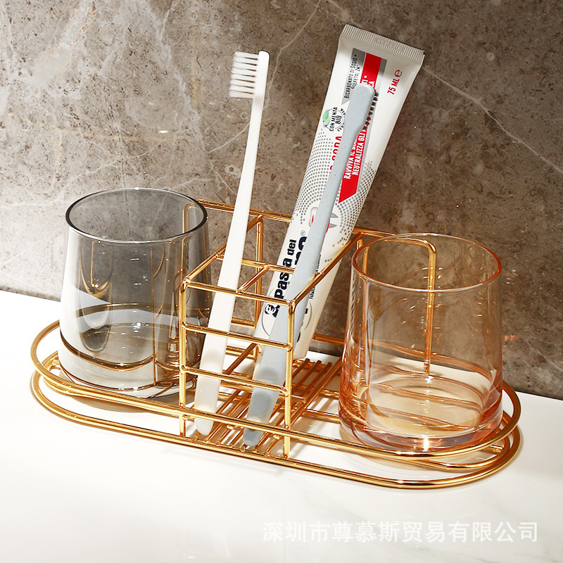 简约ins风情侣一对家用玻璃电动牙刷杯牙缸洗漱口杯子套装置物架|ms