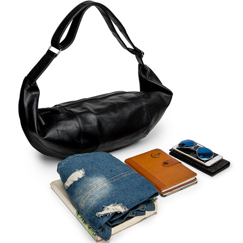 Large new men's bag Korean style trendy men's shoulder bag soft leather crossbody backpack personalized dumpling bag casual travel bag