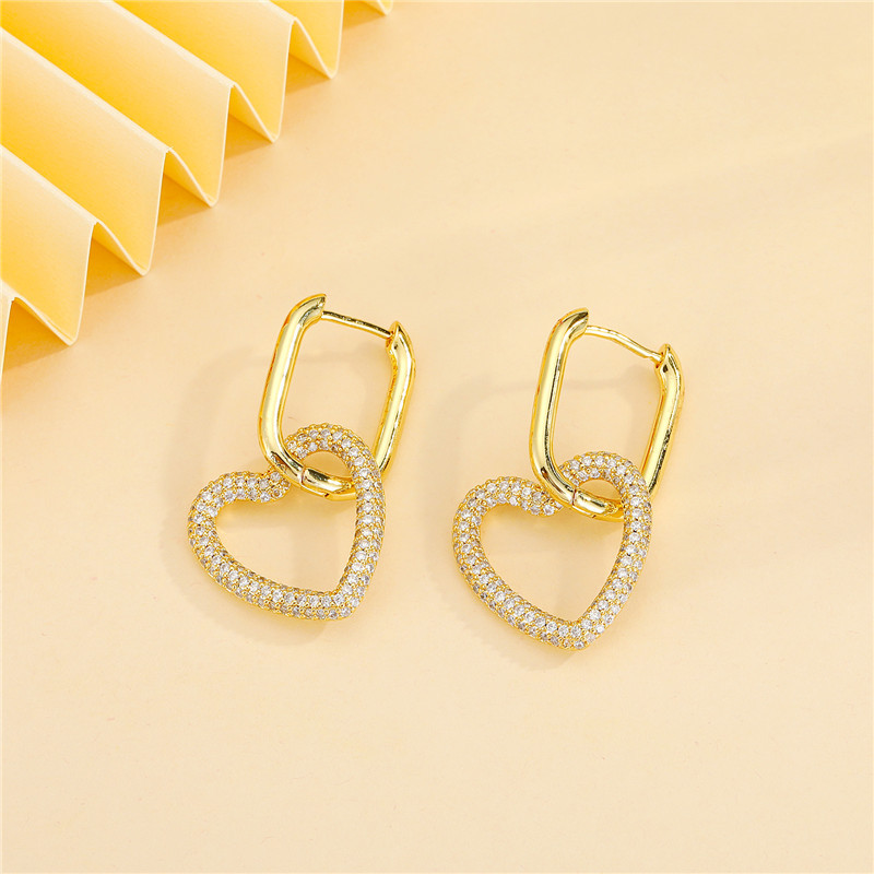 Copper Micro-inlaid Zircon Punk Diamond-inlaid Love Double  Lock Earring display picture 5