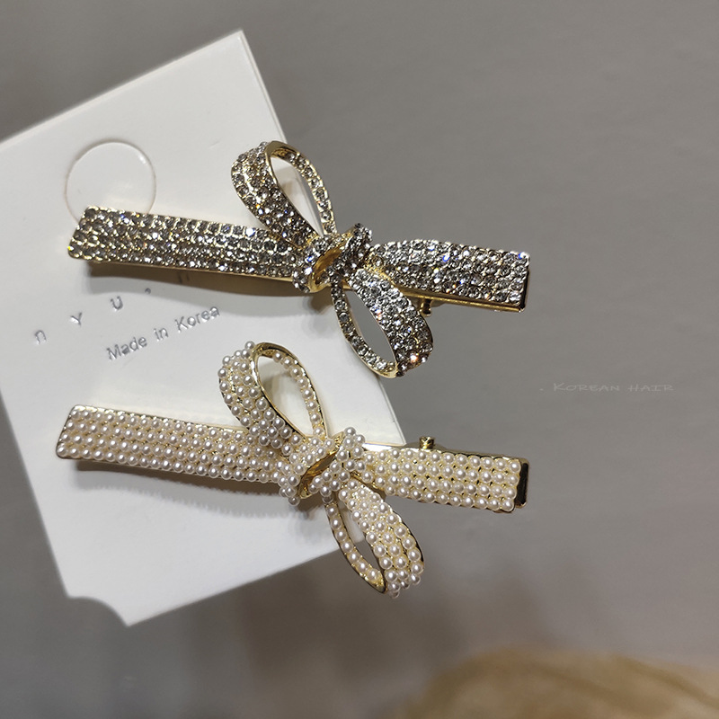 Pearl Diamond Bow Duckbill Clip display picture 3