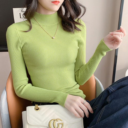 Spring and Autumn new style half turtleneck pullover regular sweater women's inner layer slim solid color long-sleeved bottoming sweater wholesale