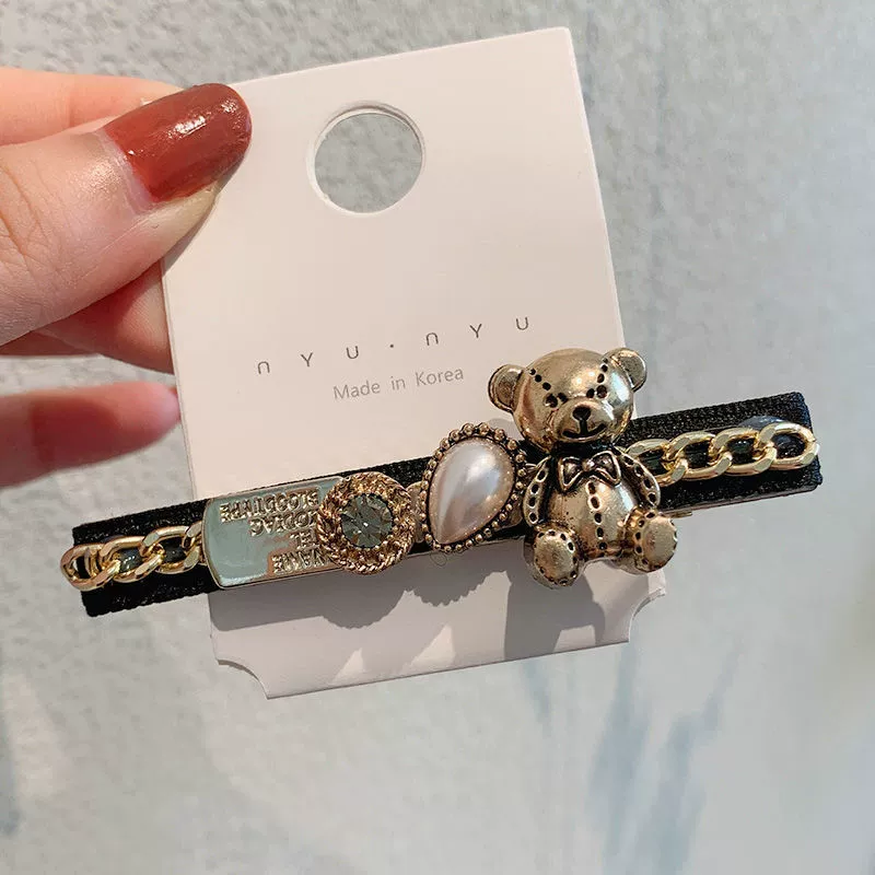 Канель-стиль заколка для волос набор с жемчужинами в духе Chanel и акцентами в виде маленького медвежонка, различные цвета