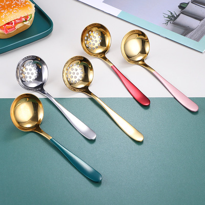 新月304不鏽鋼創意家用分餐火鍋湯勺漏勺 加厚麻辣燙過濾勺公用勺