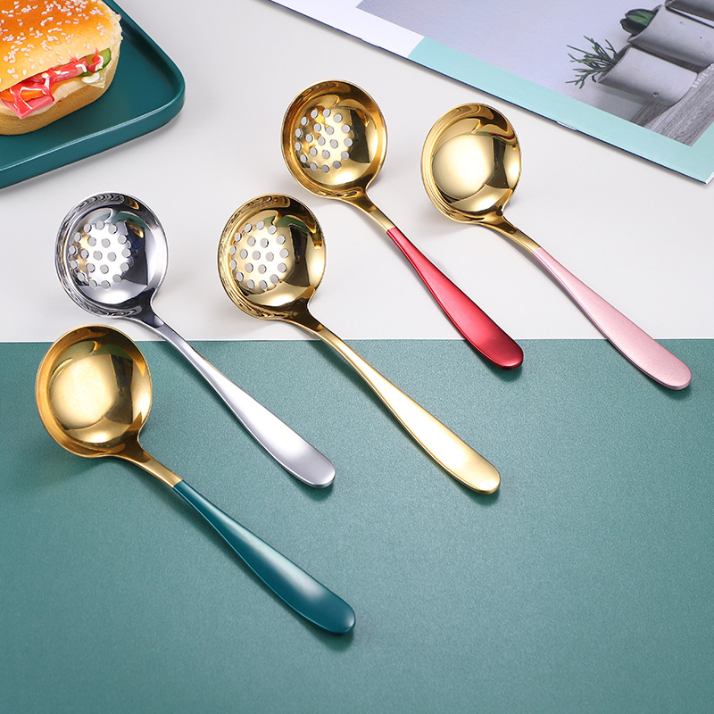 新月304不鏽鋼創意家用分餐火鍋湯勺漏勺 加厚麻辣燙過濾勺公用勺