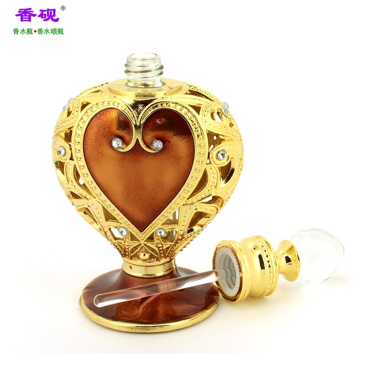 香砚12ml金色心形大啡色桃心款香水瓶摆件6.jpg
