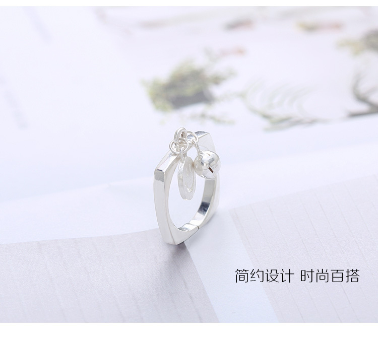 Korean Bell Smiley Pendent S925 Sterling Silver Ring display picture 2