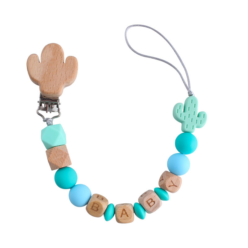 DIY creativo de dibujos animados haya cactus chupete clip de silicona cactus teether nombre del bebé personalizado Cadena de chupete