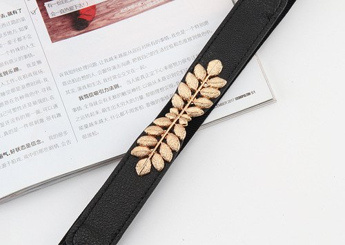 Leaf buckle thin waistband women's decorative sweater with skirt, fashionable and versatile retro elastic spring and summer belt