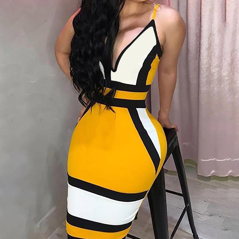 women s deep V contrast color print suspender dress nihaostyles clothing wholesale NSGMY70881