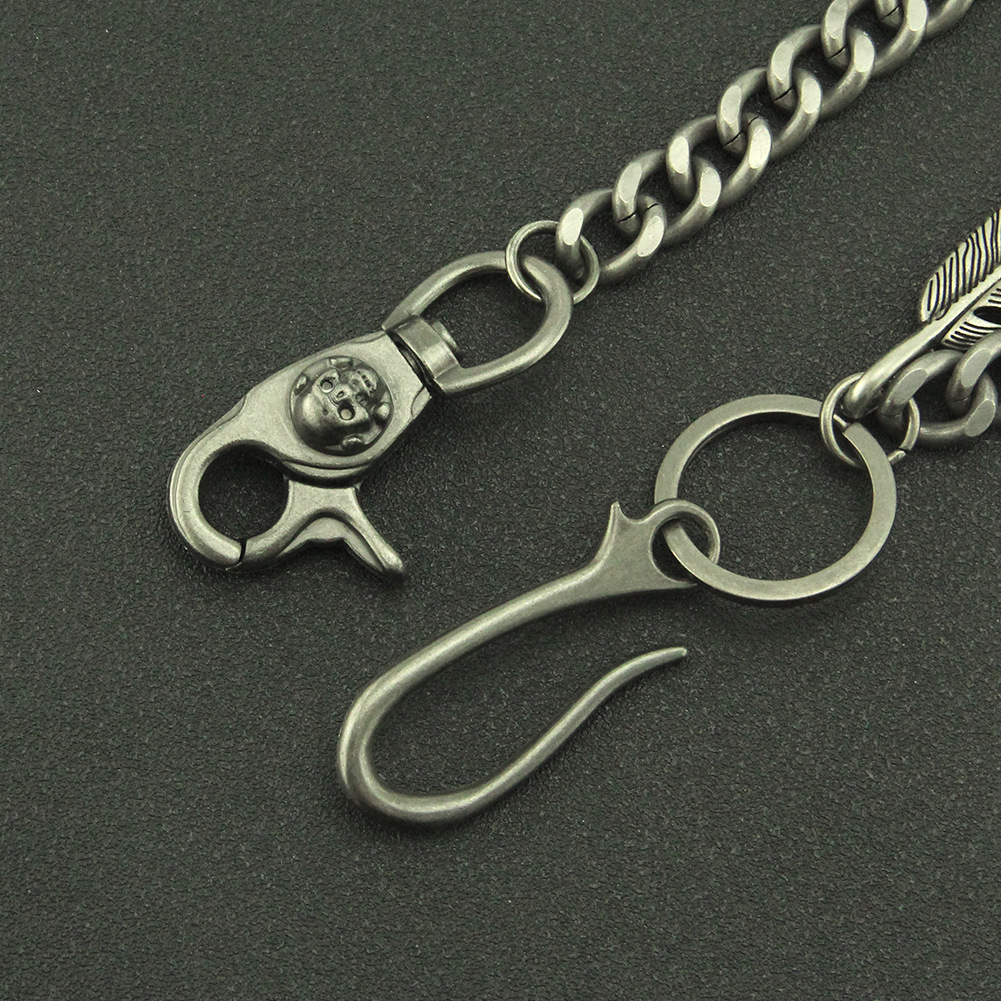 Unique Hollow Leaf Motorcycle Jeans Trendy Men's Smooth Cuban Skull Hook Single Layer Waist Chain_voghion.com