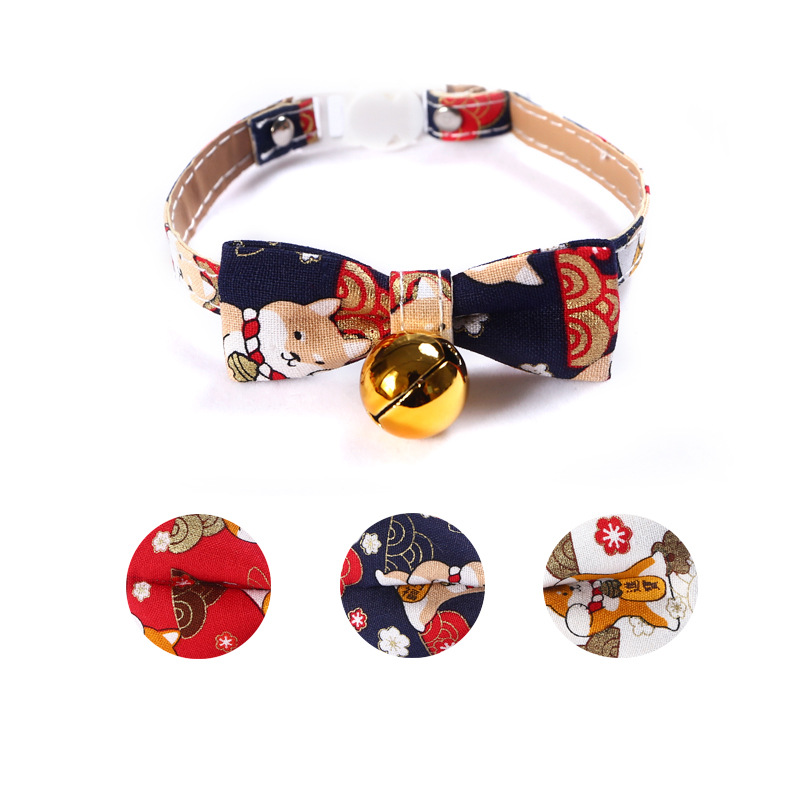 Gatos de ganancia ajustables perros de lazo de mascota collar de campana arco gatos perros collar general estilo japonés y coreano