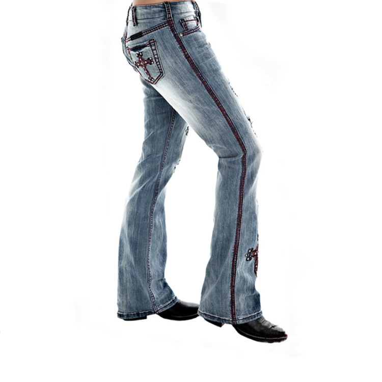 Ladies Jeans Embroidery Washed Slim Ladies Jeans Women Pants