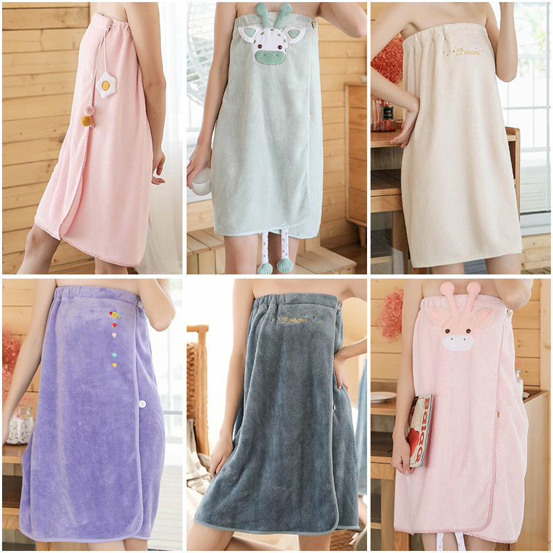 新款绣花浴裙女抹胸浴巾可穿裹家用珊瑚绒吸水干发美容院浴袍定制|ms