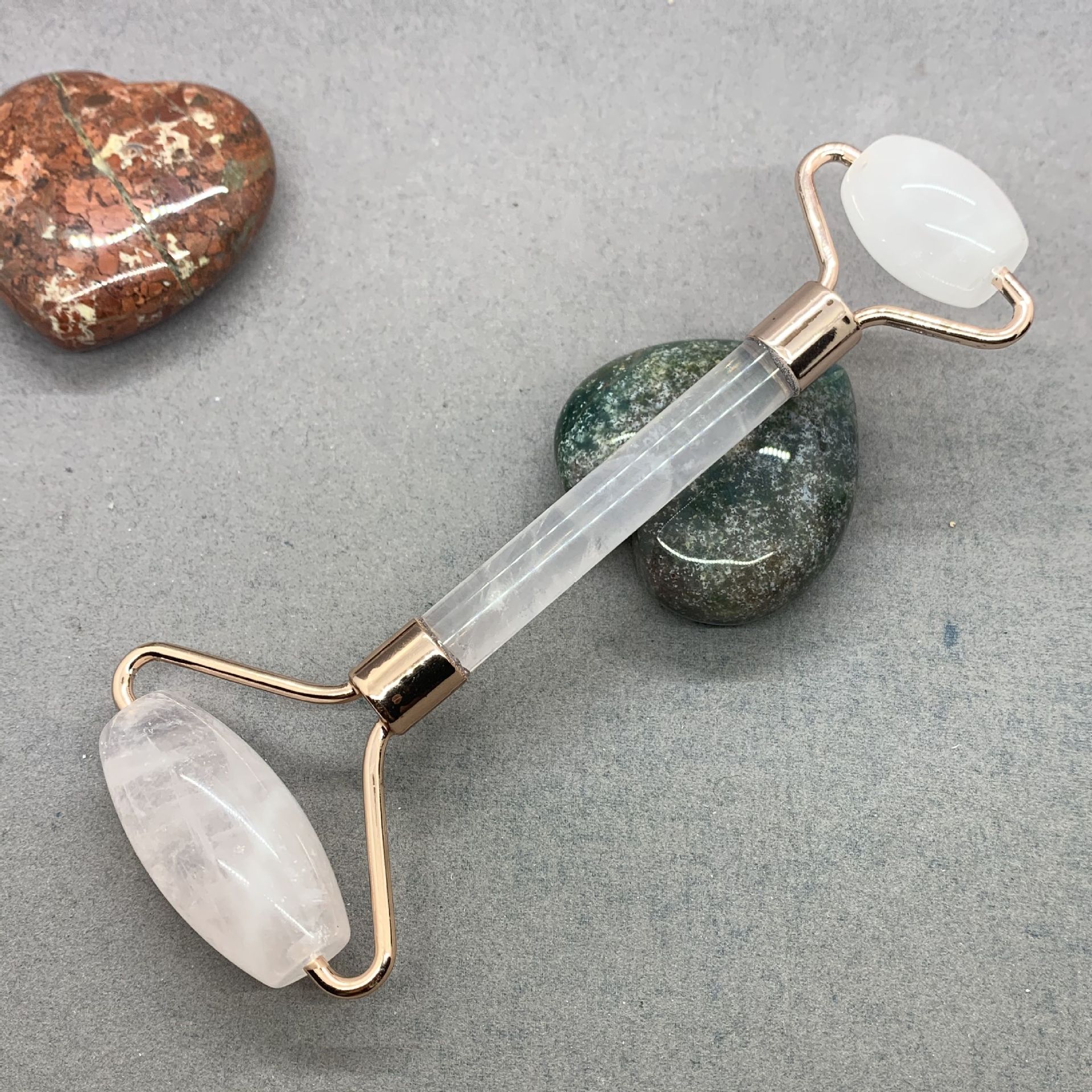 Piedra natural de doble cabeza rodillo de masaje palo amatista rosa cristal flor verde Aventurina azul patrón azul arena oro arena amarillo Ojo de Tigre