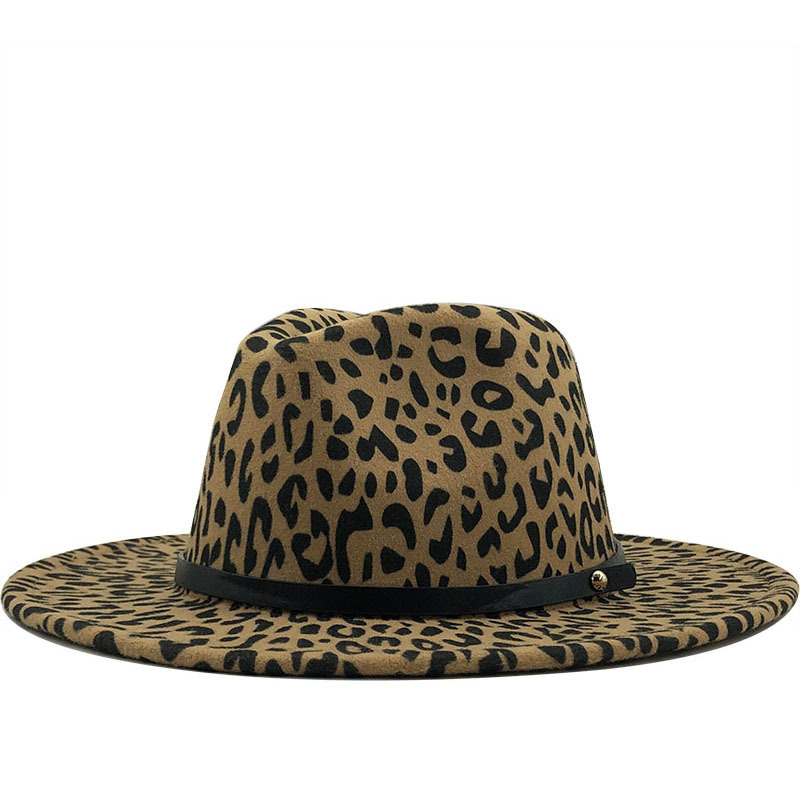 retro leopard print flat brim big edge woolen top hat wholesale Nihaojewelrypicture6