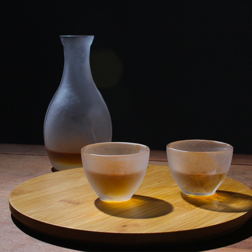 Japanese hammered glass wine warmer, creative craft flask and wine glass, three-piece handmade customized wine set