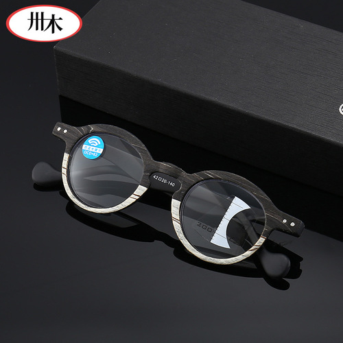 Cross-border new wood grain blue light blocking smart progressive multifocal reading glasses for men and women, suitable for near and far vision
