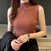 Retro half high collar slim knit women’s sleeveless versatile vest top