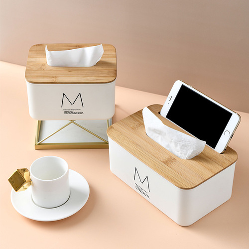 Home hotel bamboo cover tissue box living room coffee table creative napkin storage Nordic desktop simple tissue box