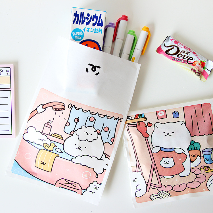 Flor de papel de tinta bolsa de almacenamiento de dibujos animados japonés pequeño cinco perro blanco oso mini bolsa de papel accesorios de decoración