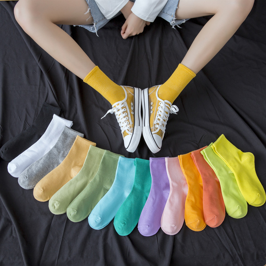 Socks female trendy candy color fluoresc...