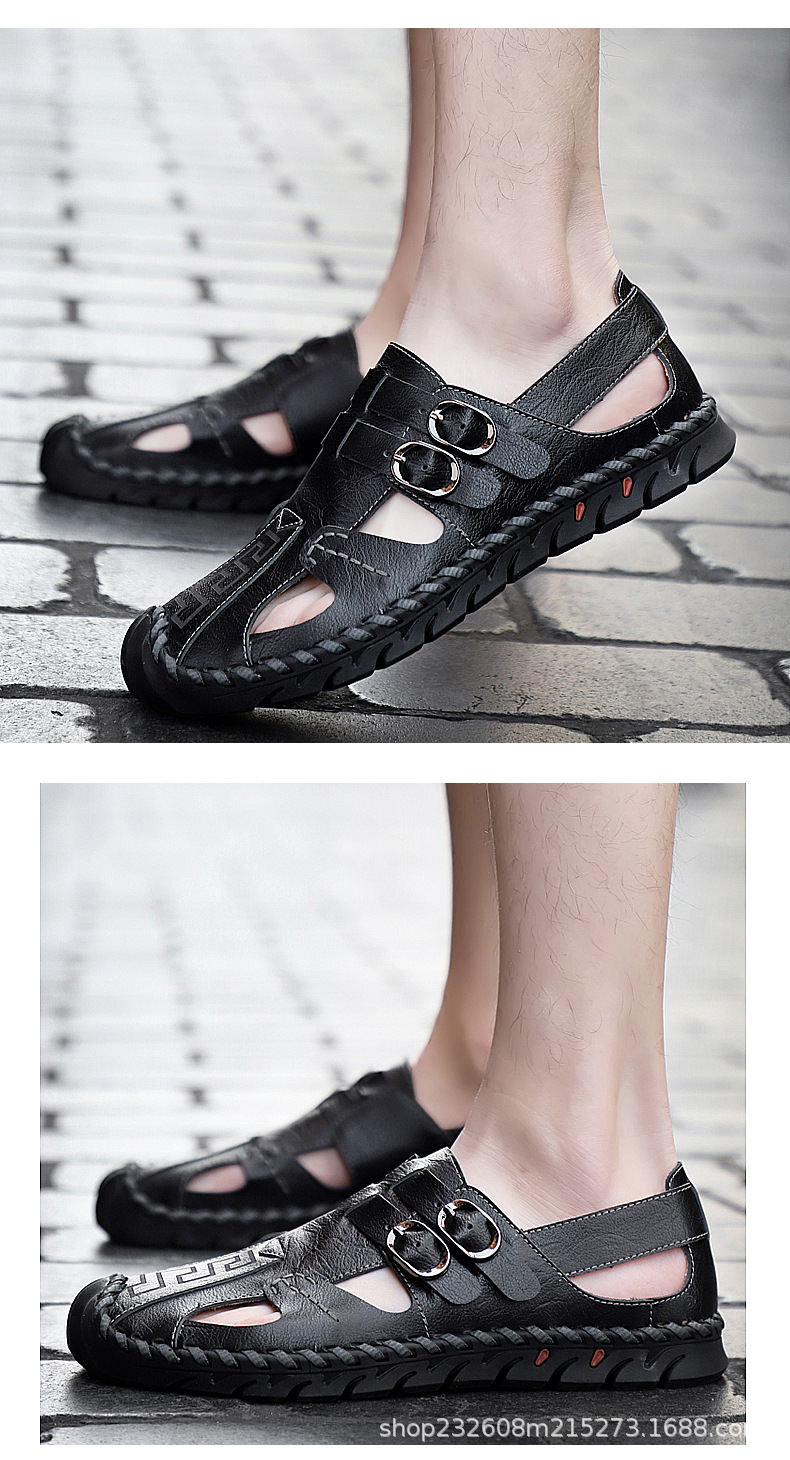 Cross-border large-sized foreign trade men's sandals, men's genuine leather beach shoes, men's sandals, anti-slip soft-soled sports and casual flip-flops undefined