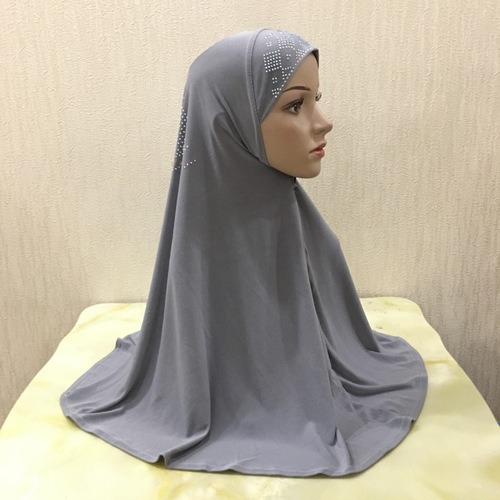 Medium hijab scarf with rhinestones on the back, one-piece set of prayer headscarf, Arabic hat, Malay gauze scarf H108