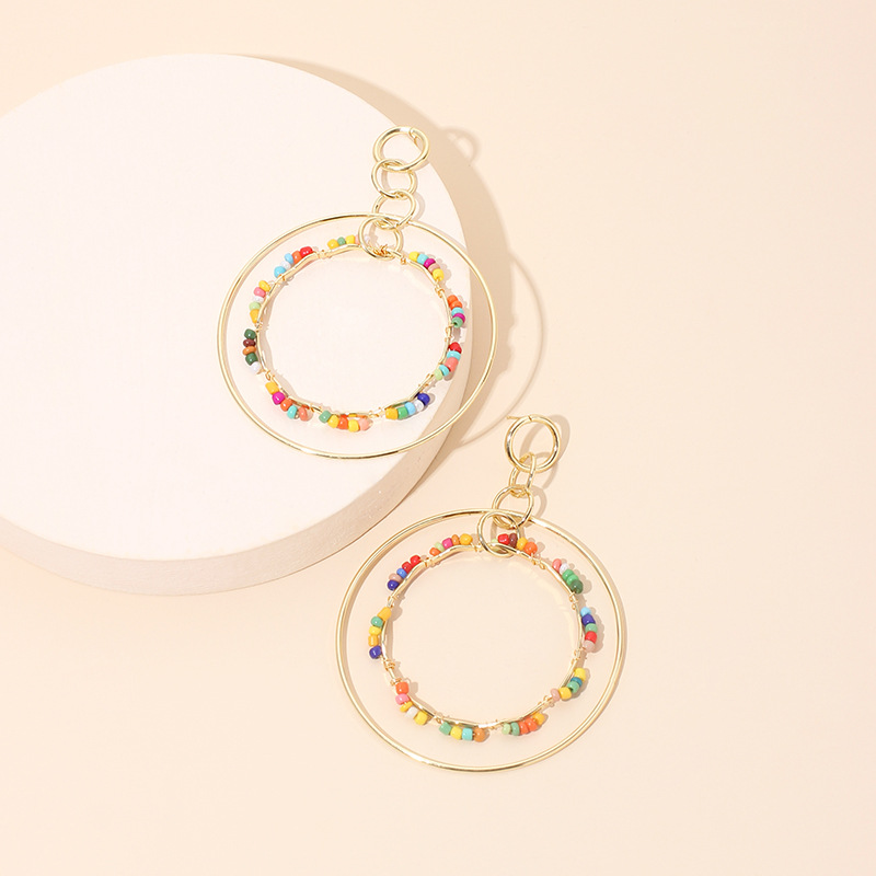 19g Weight Earrings Classification Wedding, Travel, Birthday, Festival Occasion Women'S Gender White Color  Korean  Geometric Ring Rice Bead Earrings 3