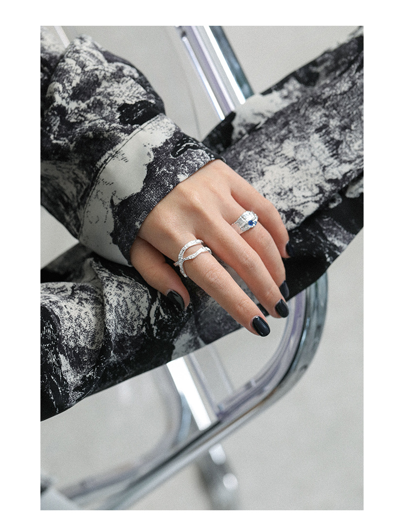 Korean Irregular Surface Zircon Sterling Silver Ring display picture 4