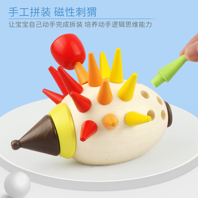 DIY儿童磁性多彩刺猬拼插玩具木制搭建积木益智早教0-3岁宝宝玩具|ms